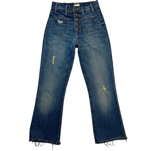 Mother The Patch Pocket Hustler Crop Jean Button Fly Half Raw Hem Size 25 - Picture 16 of 16